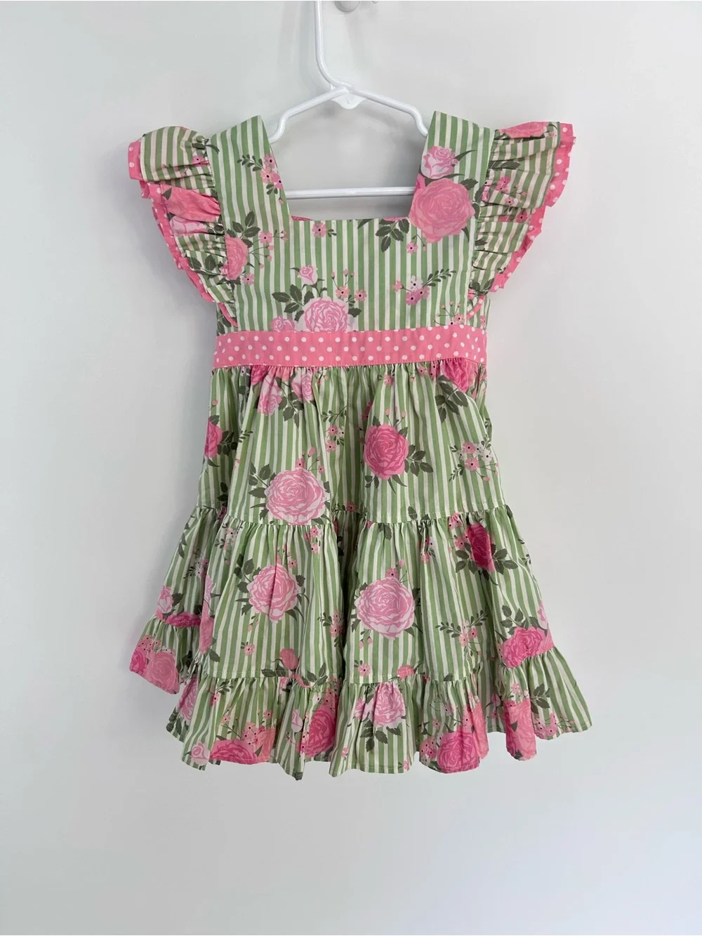 Eleanor Rose Floral Stripe Ruffle Girls Dress - Size 3/4